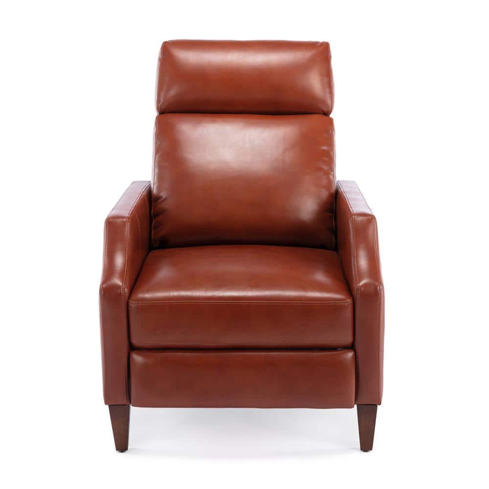 Mid-Century Caramel Leather Push-Back Recliner