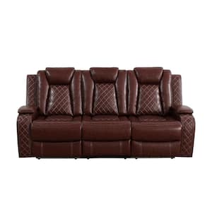 83.5 in. W Round Arm Faux Leather Rectangle Reclining Sofa in. Red