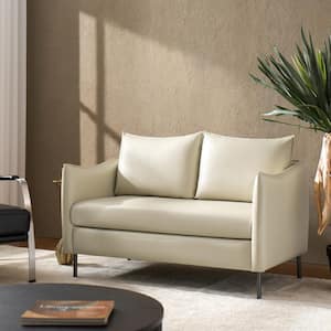 Theodoric Beige 53 in. W Modern 2 Seats Upholstered Leather Loveseat