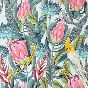 Rainforest Escape Green Pink Vinyl Wallpaper