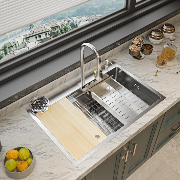 Kitchen Sink Flying rain Waterfall Kitchen Sink Set 30x 18 304 Stainless  Steel Sink with Pull Down Faucet, and Accessories