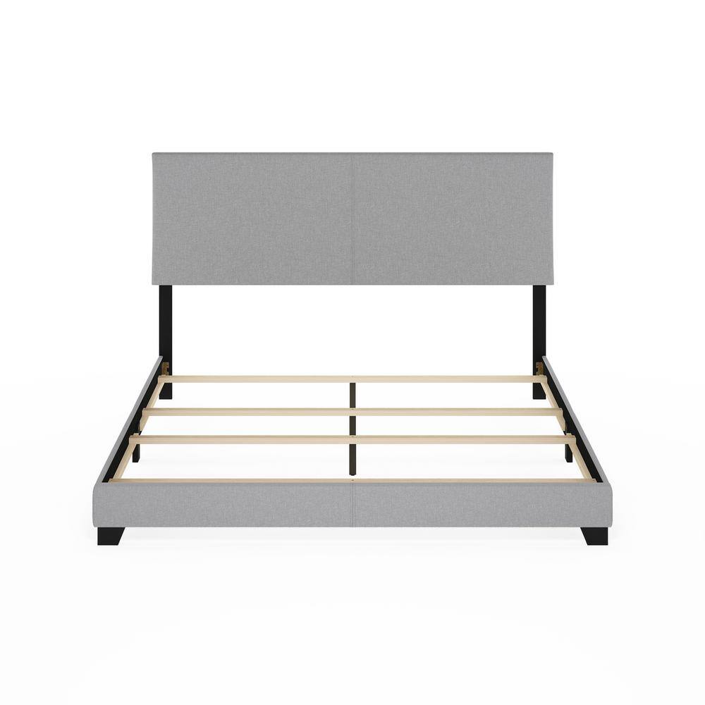 King Glacier Linen Upholstered Bed Frame with Wooden Slats