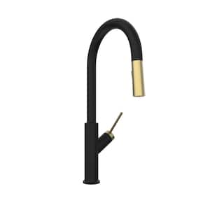 Belanger Single Handle Pull Down Sprayer Kitchen Faucet in Matte Black and Gold
