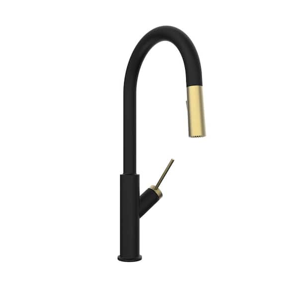 KEENEY Belanger Single Handle Pull Down Sprayer Kitchen Faucet in Matte Black and Gold