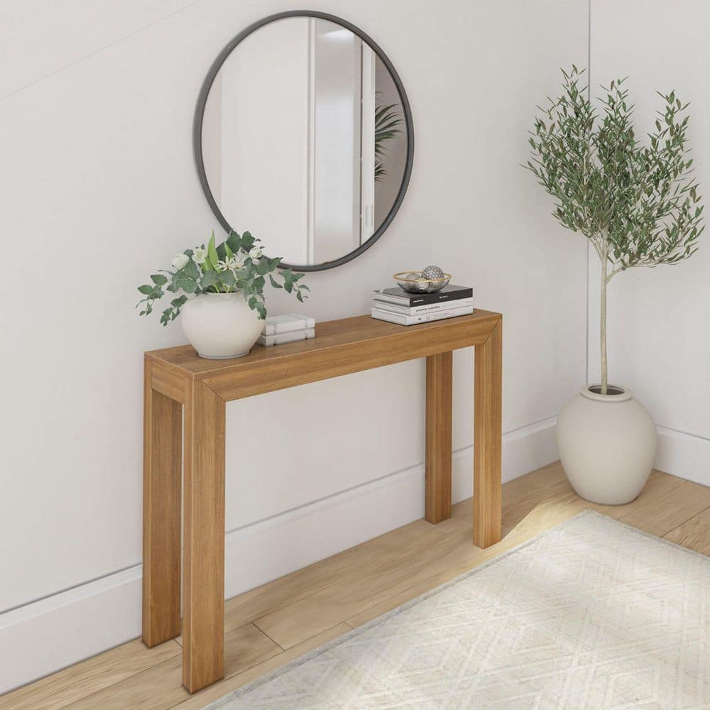Modern 46 in. Pecan Rectangle Wood Console Table
