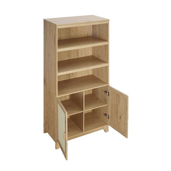 Manhattan Comfort Sheridan Modern Cane Bookcase with Adjustable Shelves in Nature - Set of 2 Manhattan Comfort Sheridan Modern Cane Bookcase with Adjustable Shelves in Nature - Set of 2
