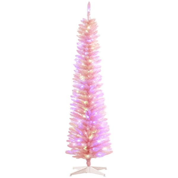 7ft Tall Pencil Prelit Artificial Christmas Tree Holiday Decor with 500 Colorful Surface Branches