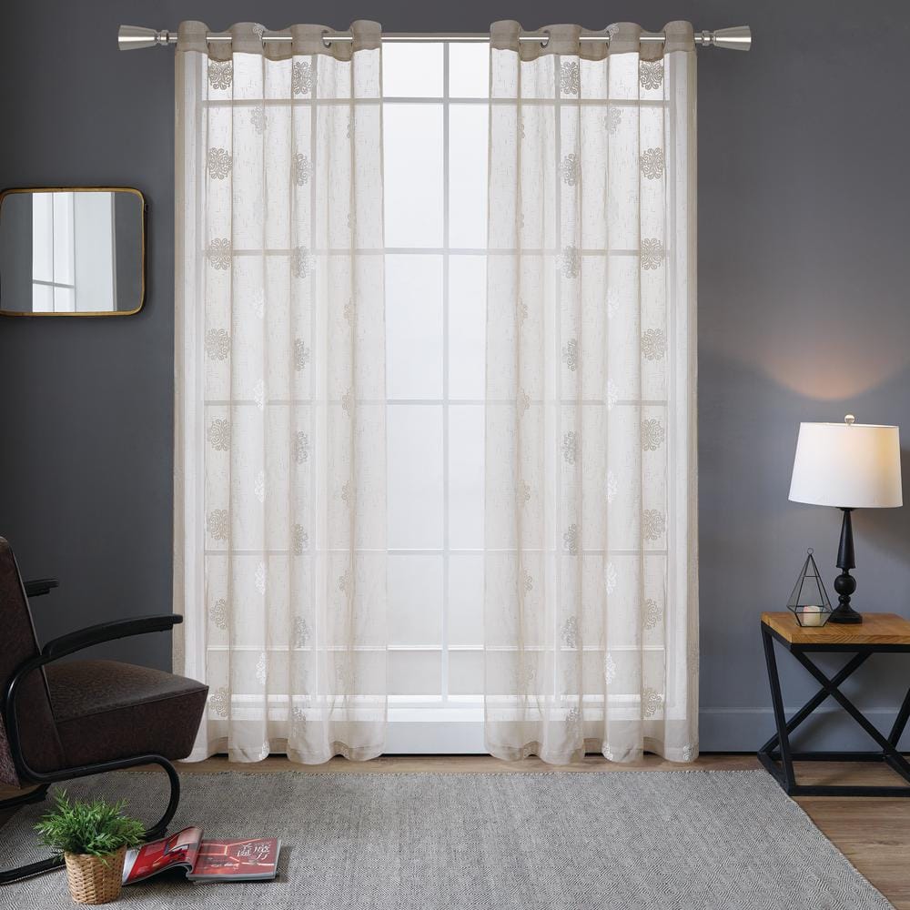 Lyndale Décor Lyndale Harper Embroidered Sheer Curtain Beige 120 120 Inches