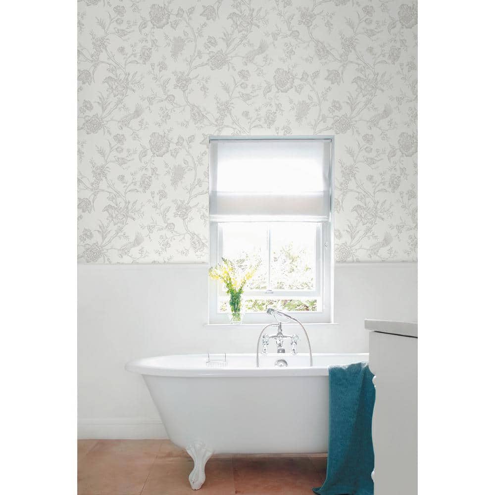 Harbor Mist Grey Vinyl Chinoiserie Peel and Stick Wallpaper