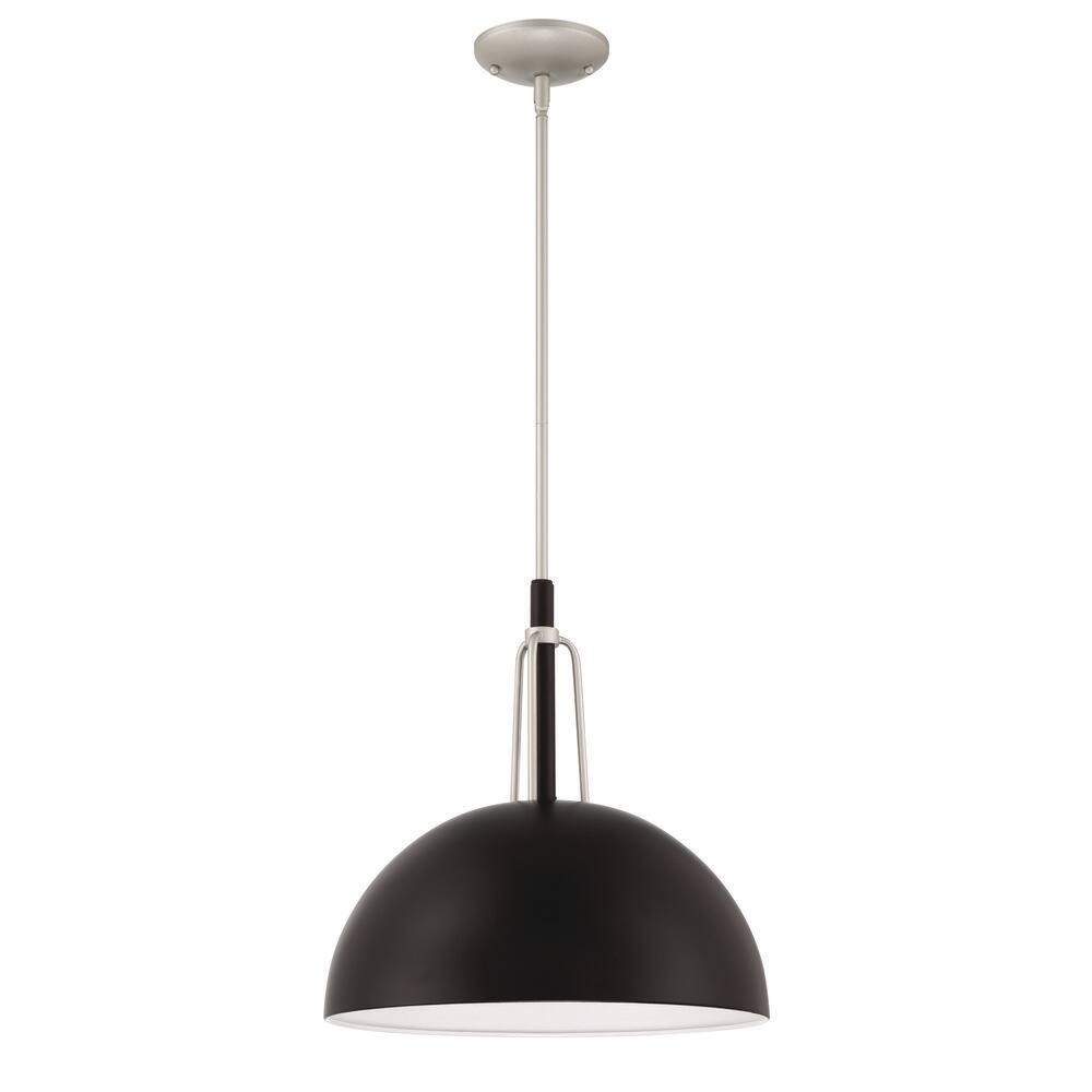 Kahn 15.88 in. 1 Light Black/Satin Aluminum Finish Dimmable Outdoor Pendant Light w/ Steel Shade, No Bulb Included price history on PriceWatchPro