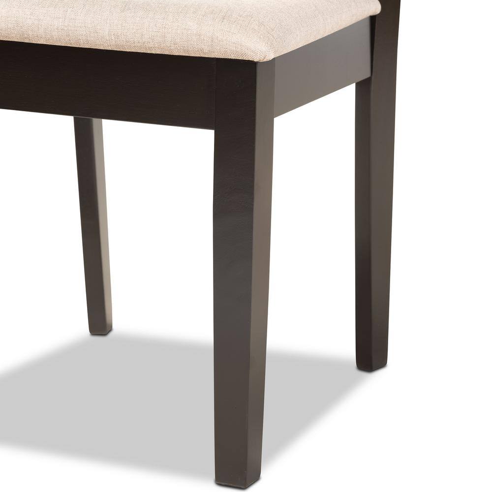 Fenton Dark Brown Wood and Sand Fabric 5-Piece Dining Set
