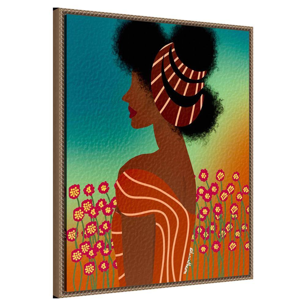 Bronze Framed Lady in Flower Field Canvas Art Print