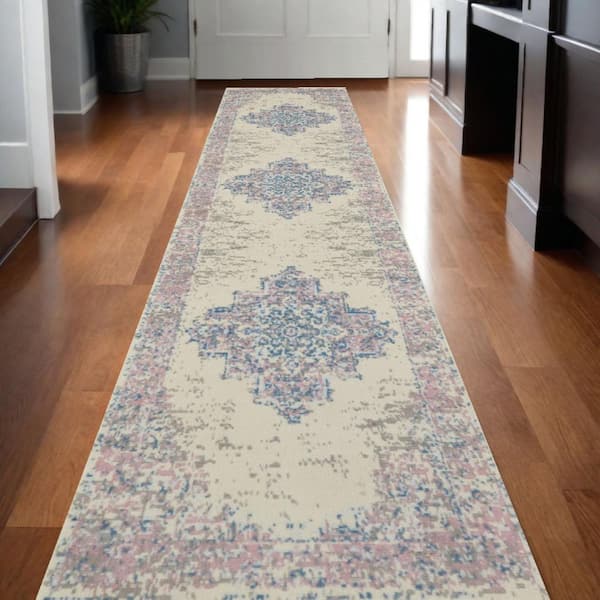 2 X 12 Blue Medallion Washable Area Rug Runner Rug