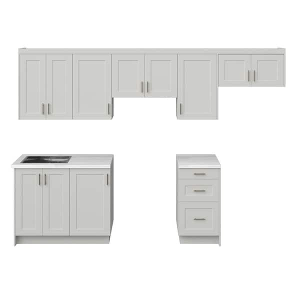 Littleton 122in. W x 84.5in. H x 24in. D Painted Light Gray Shaker Assembled Base 10 ft. Straight Kitchen Cabinet Bundle