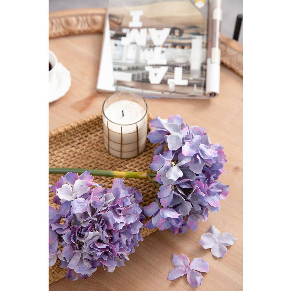 14" Purple Faux Hydrangea Outdoor Tabletop Topiary Set