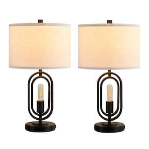 21.5 in. Black Touch Switch Table Lamp Set with Night Lights and LED Bulbs (Set of 2)