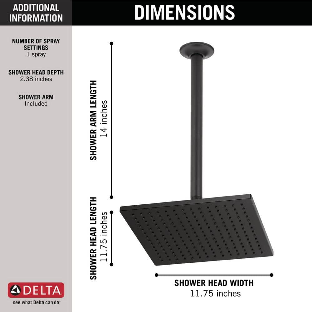 Matte Black Square Metal Ceiling Mount Rain Shower Head