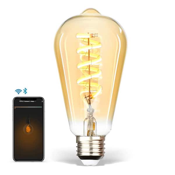 Homevenus 60-Watt Equivalent ST64 E26 Smart Bulb Bluetooth Wi-Fi Vintage Edison LED Light Bulb Tuneable White 2100K-5000K (1-Pack)