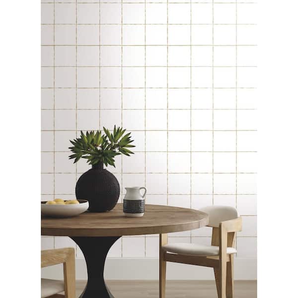 White La Vitre Plaid Gold Wallpaper