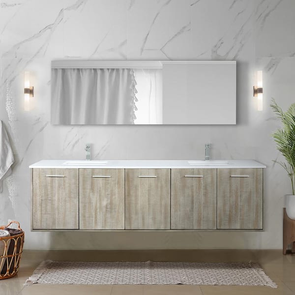 Lexora Fairbanks 80 in W x 20 in D Rustic Acacia Double Bath Vanity, White Quartz Top and Chrome Faucet Set