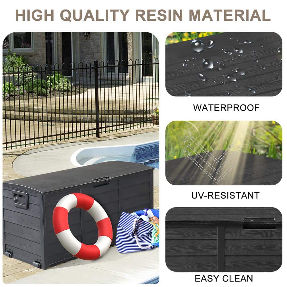 Black 75 Gallon Lockable Plastic Deck Box with Wheels