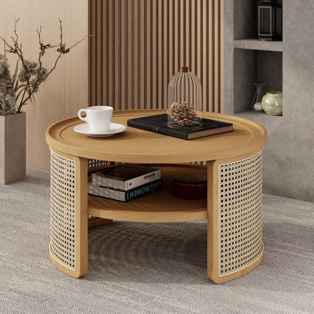 Harper & Bright Designs 31.3 in. Natural Double Tiered Round Harper & Bright Designs 31.3 in. Natural Double Tiered Round