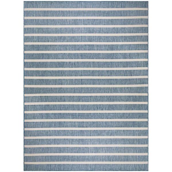 Nourison Positano Navy Ivory 8 ft. x 10 ft. Stripes Contemporary Area Rug