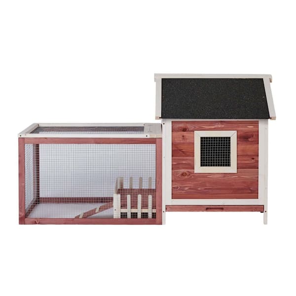 Foobrues 55.46 in. Fir Wood Outdoor Wooden Rabbit Chicken Bunny Hutch Cage in Auburn and White