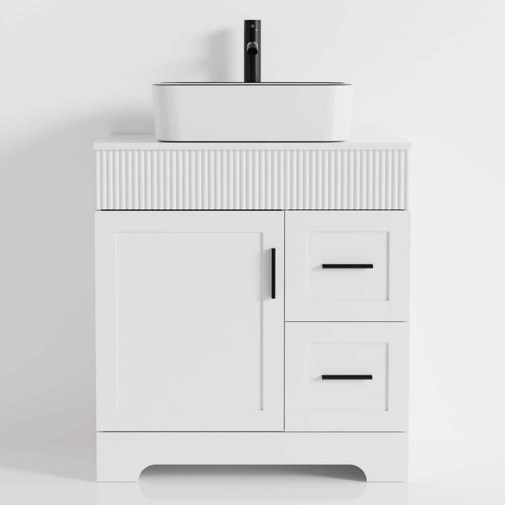 30 in. W x 20 in. D x 32 in. H Single Sink White Bath Vanity with White Rectangular Ceramic Vessel Sink Top price history on PriceWatchPro