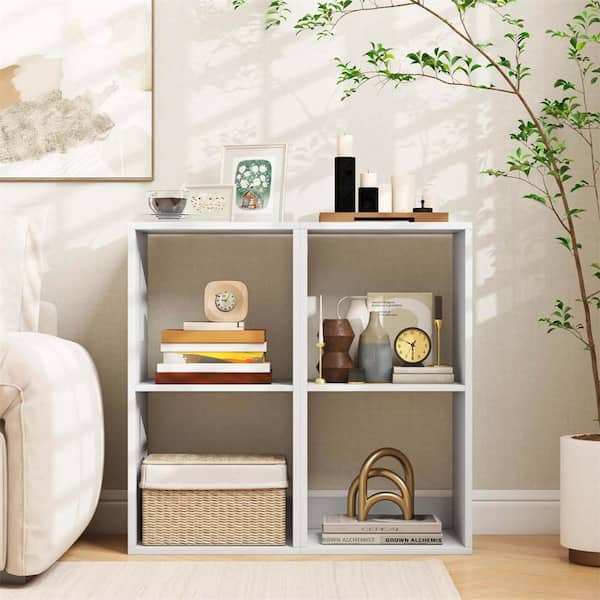 27.5 in. Tall White Wood 2-Cube Bookcase Open Back Bookshelf with Anti-Tip Kit Modern Style Organizer