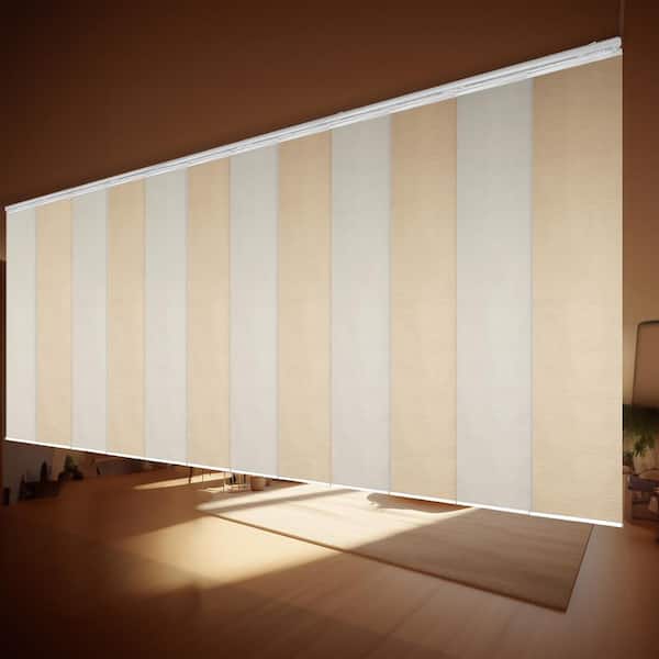 EMOH Pearlescent Linen 140 in. - 260 in. W x 94 in. L Adjustable 12-Panel White Double Rail Panel Track with 23.5 in. Slates