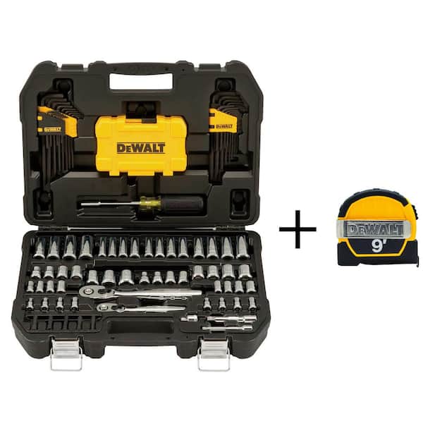 1/4 in. x 3/8 in. Drive Polished Chrome Mechanics Tool Set (108-Piece) and 9 ft. x 1/2 in. Pocket Tape Measure DEWALT