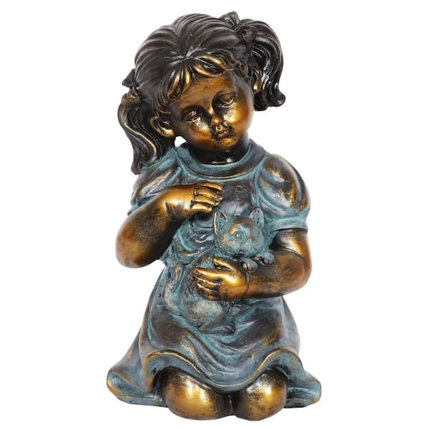 Bronze Girl with Cat Sculpture