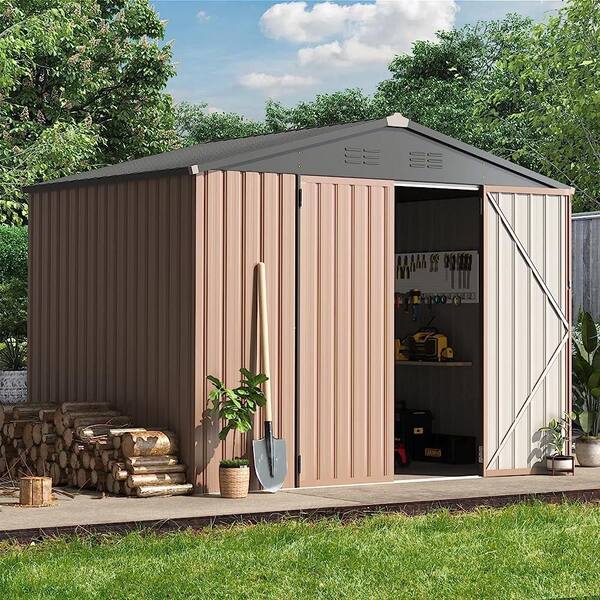 AECOJOY 8 ft. W x 6 ft. D Metal Shed with Double Lockable Door in