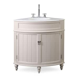 Thomasville 24 in. W x 24 in D. x 34.5 in. H Corner Bath Vanity in Taupe with White Quartz Top and White porcelain Sink