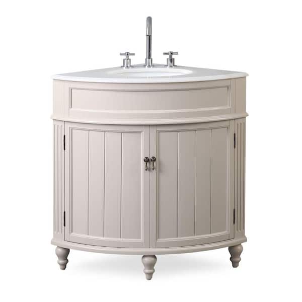 Benton Collection Thomasville 24 in. W x 24 in D. x 34.5 in. H Corner Bath Vanity in Taupe with White Quartz Top and White porcelain Sink