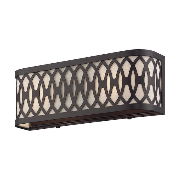 Livex Lighting Vistaview 15 in. 2-Light English Bronze ADA Wall Sconce with Oatmeal Fabric Shade