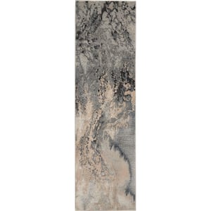 Maxell Grey 2 ft. x 8 ft. Abstract Modern Kitchen Runner Area Rug