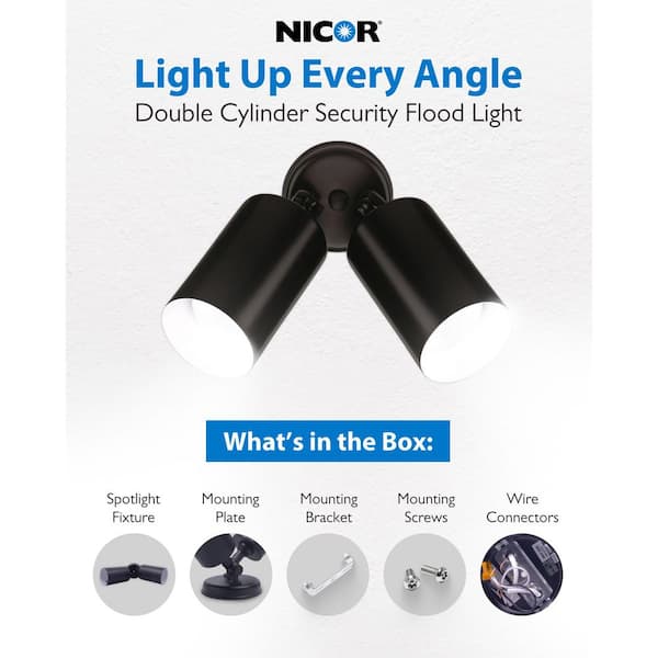 NICOR Double Bullet 75-Watt 2-Light Black Outdoor Wall Lantern