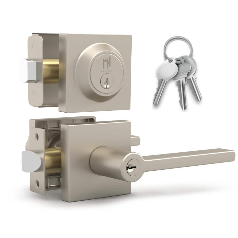 Prime Entrance Combo Entry Lever Door Handle Deadbolt Lock Key Combo - Satin Nickel price history on PriceWatchPro