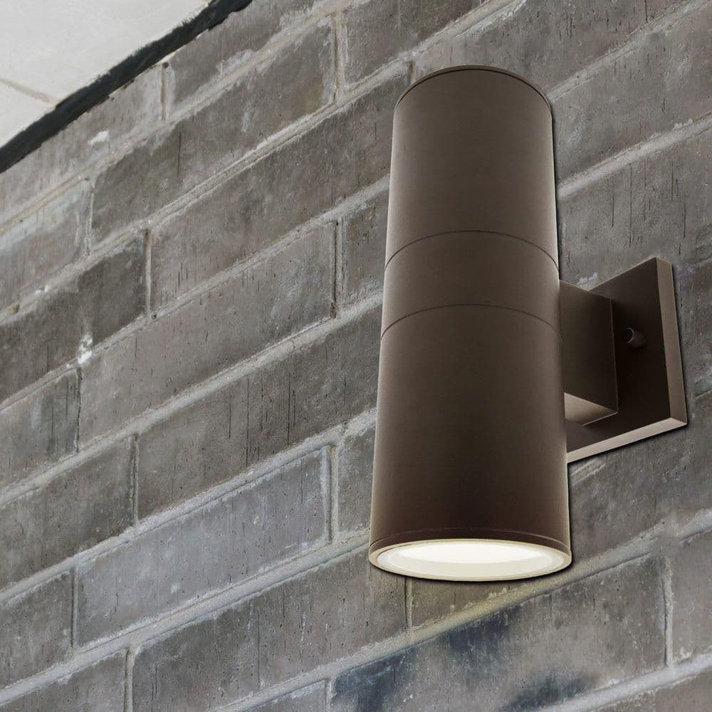 Brown Cylinder LED Outdoor Wall Sconce with Clear Glass