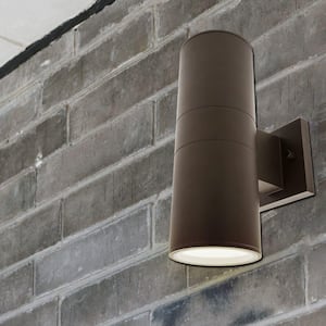 Brown LED Outdoor Wall Cylinder Light with Up and Down Sconce Light
