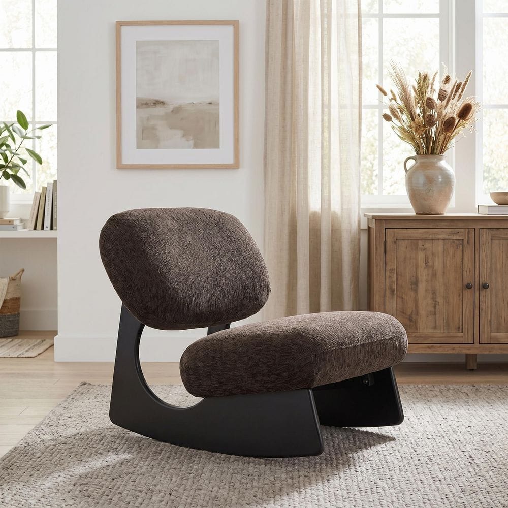 Kai Modern Dark Brown and Black Polyester Upholstered Rocking Accent Side Chair with Curved Hollow Base price history on PriceWatchPro