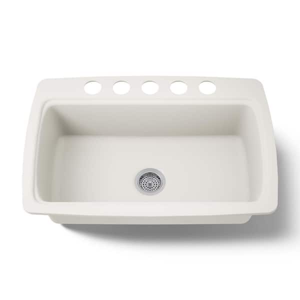 KOHLER Cape Dory Undermount Cast-Iron 33 in. 5-Hole Single Bowl Kitchen Sink in Biscuit
