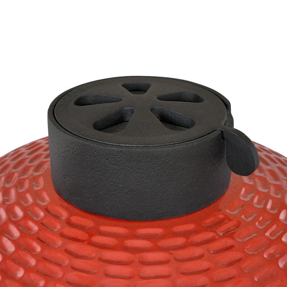 18" Red Ceramic Kamado Charcoal Grill with Folding Shelves