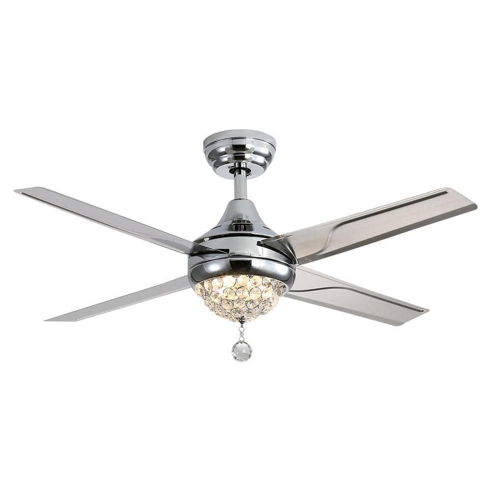 48 in. Indoor Silver Industrial Ceiling Fan Light Kit, Crystal Ceiling Fan 