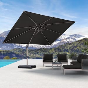 9 ft. x 11 ft. Outdoor Patio Cantilever Umbrella Light Champagne Aluminum Offset 360° Rotation Umbrella in Gray