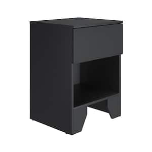 Anzio Black Wood One Drawer Nightstand with Modern Design and Storage Cubby