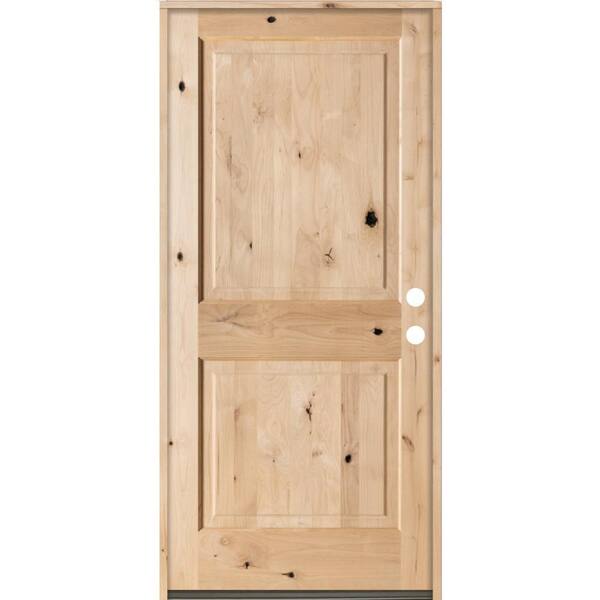 Krosswood Doors 36 in. x 80 in. Rustic Knotty Alder 2 Panel Square Top Left-Hand Unfinished Solid Wood Exterior Prehung Front Door