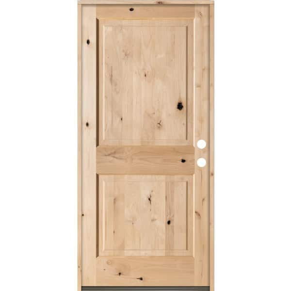 Krosswood Doors 36 in. x 80 in. Rustic Knotty Alder 2 Panel Square Top Left-Hand Unfinished Solid Wood Exterior Prehung Front Door